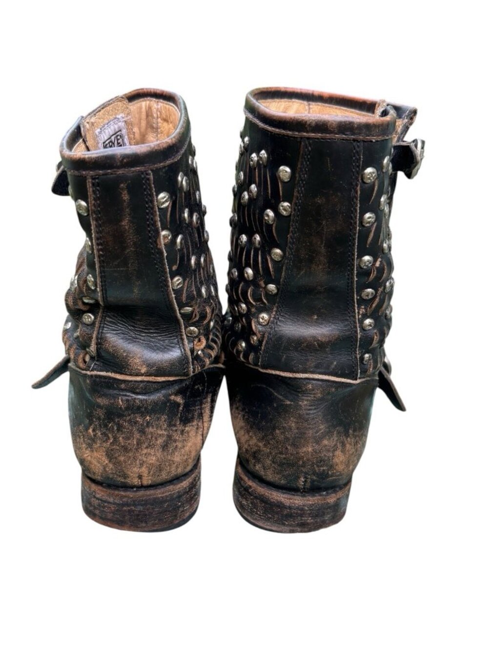 FRYE Boots Jenna Cut Womens 10 B Distressed Leather Studded Short Pull On Biker - Picture 8 of 12